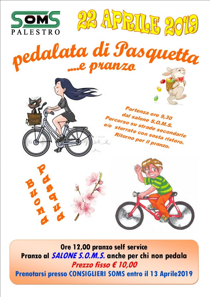 Pedalata di Pasquetta con pranzo a buffet, prezzo fisso 10 euro presso Soms